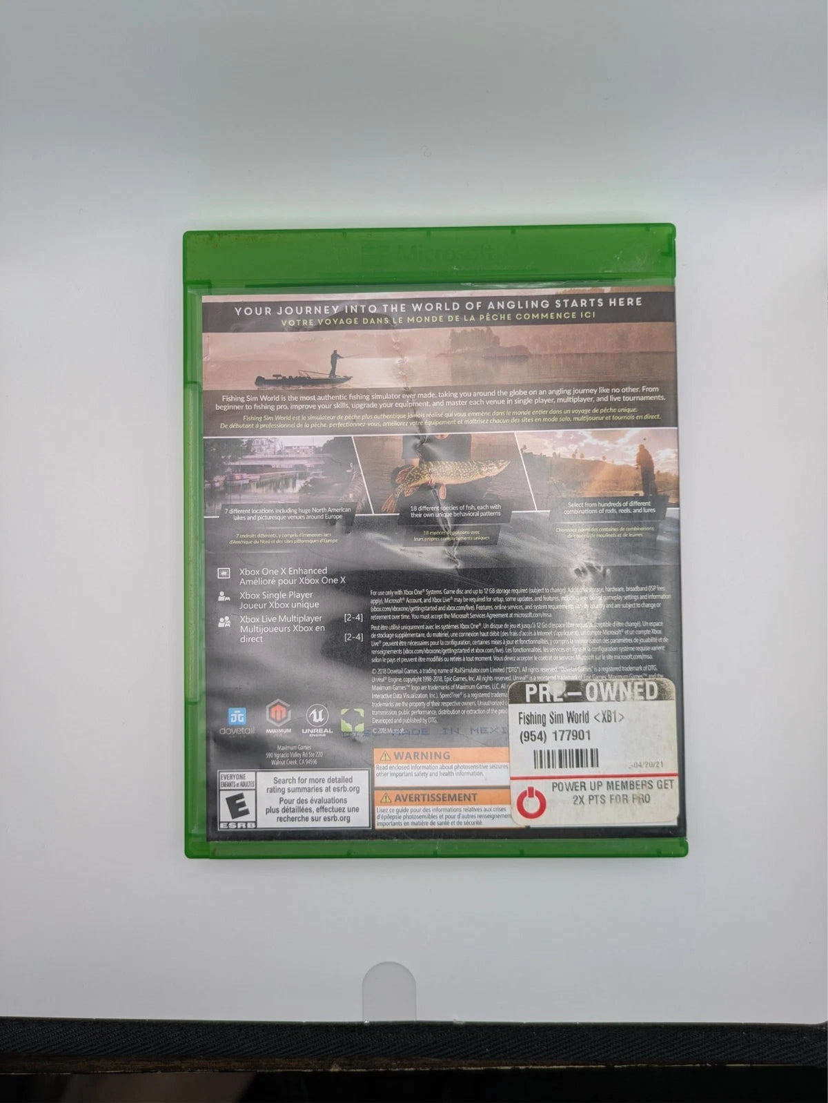 
Fishing Sim World | Xbox One | North American back cover | UPC 814290014377