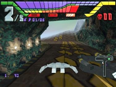
Hi-Octane | Sony PlayStation | PS1 | gameplay screenshot | canyon track race with native HUD | Source: LaunchBox 32248
