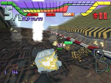 
Hi-Octane | Sony PlayStation | PS1 | gameplay screenshot | combat collision with native HUD | Source: LaunchBox 32248