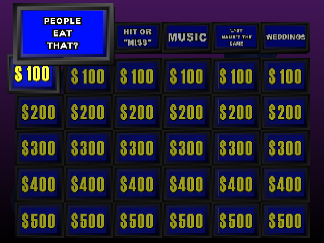 
Jeopardy! | Sony PlayStation | PS1 | gameplay screenshot | category board with native game interface | Source: LaunchBox 44929