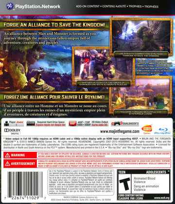 
Majin and the Forsaken Kingdom | PlayStation 3 | North American back cover | UPC 722674110297 | Source: LaunchBox 12625
