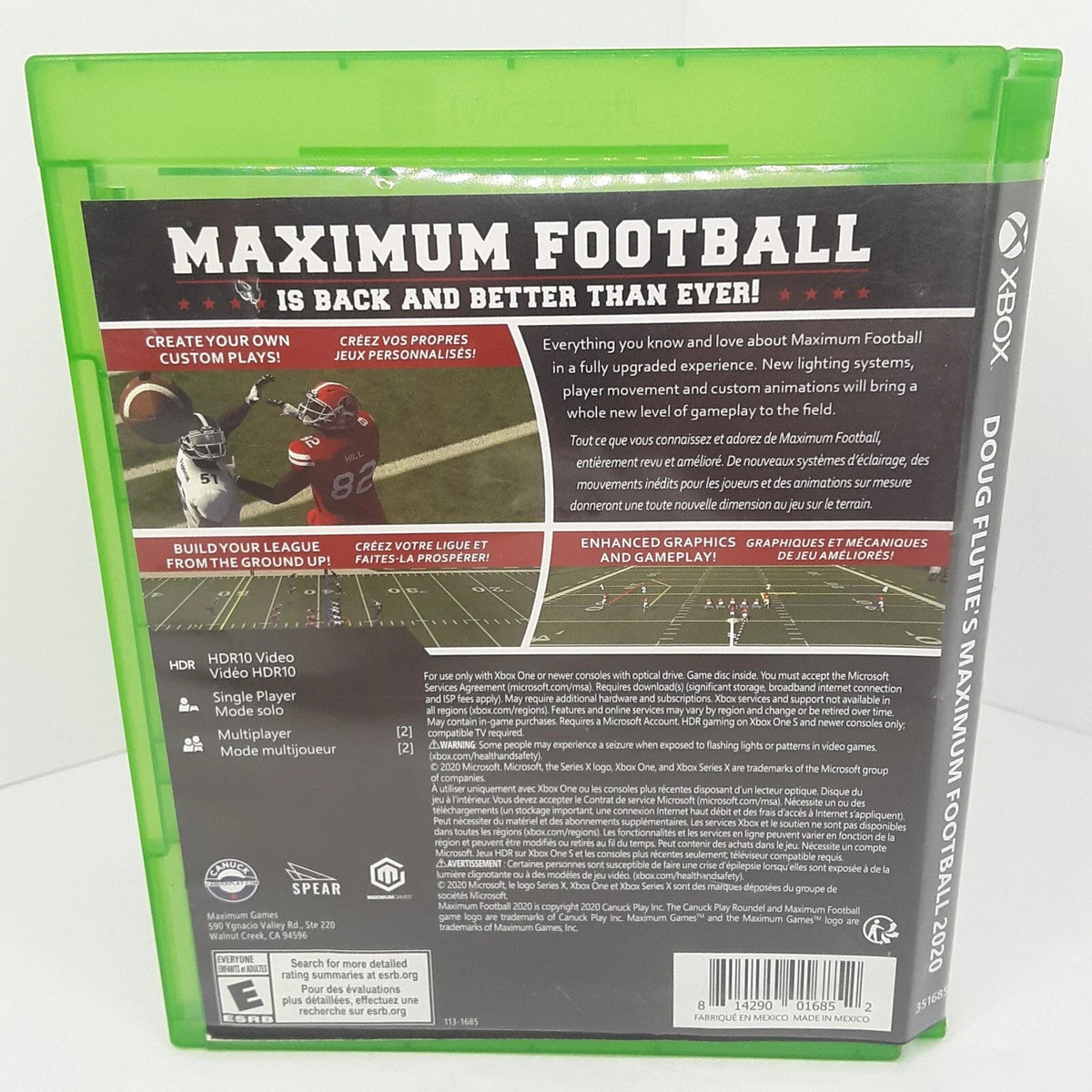 
Maximum Football 2020 | Xbox One | North America back cover | UPC 814290016852 | Source: eBay physical copy, SKU verified