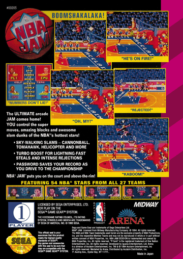 NBA Jam Sega Game Gear North America back cover