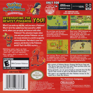 
Pokémon Mystery Dungeon: Red Rescue Team Nintendo Game Boy Advance back cover