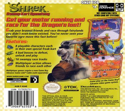 Shrek Swamp Kart Speedway Game Boy Advance North America back cover