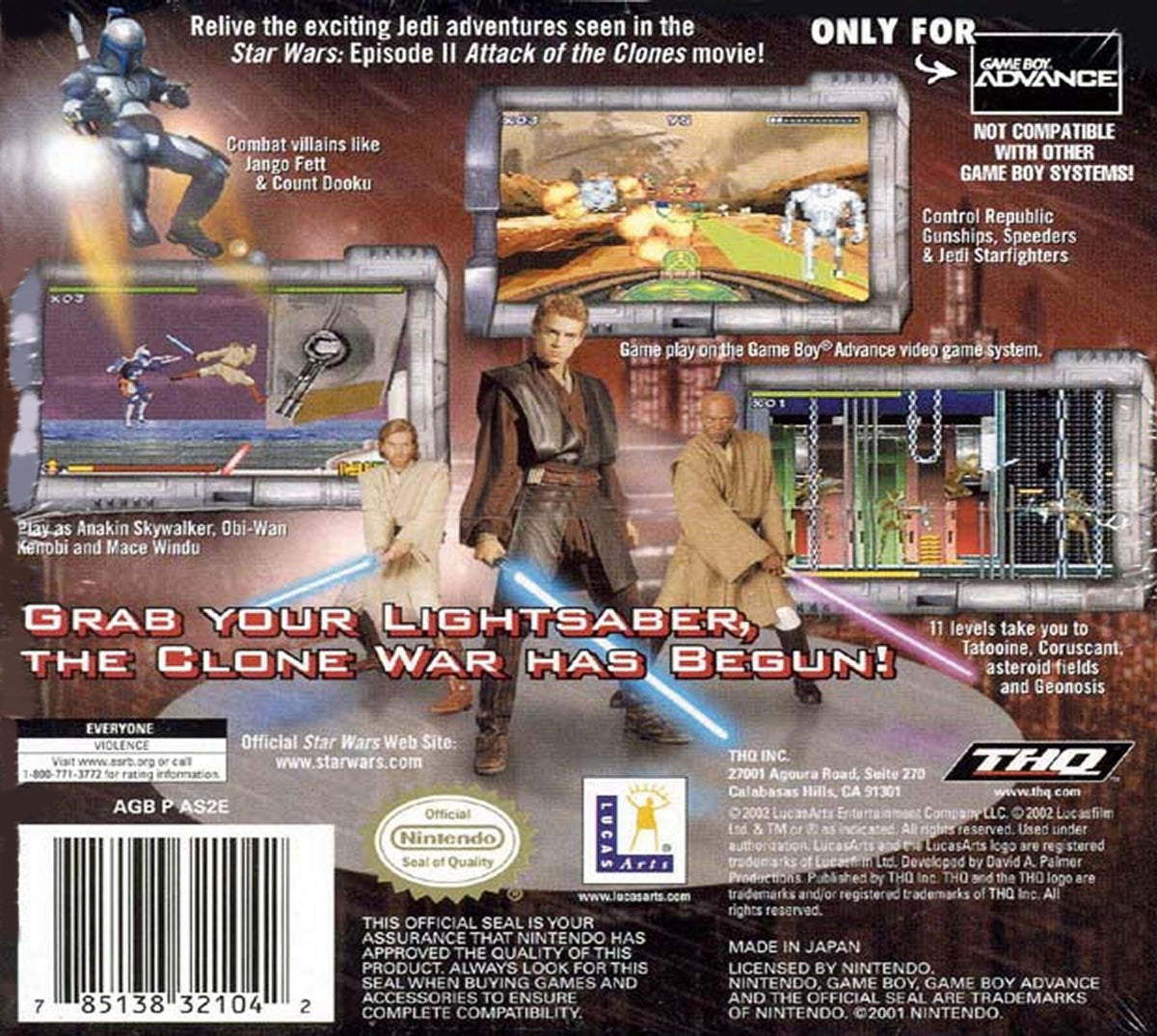 Star Wars Episode II Attack of the Clones Game Boy Advance North America back cover