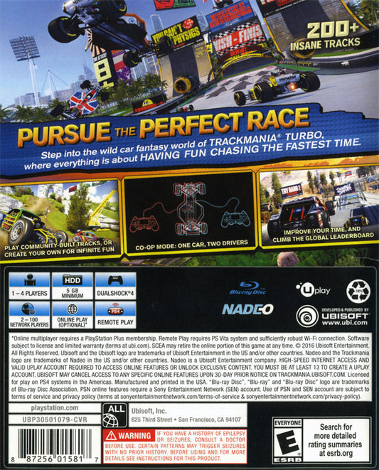 
TrackMania Turbo PS4 North American back cover