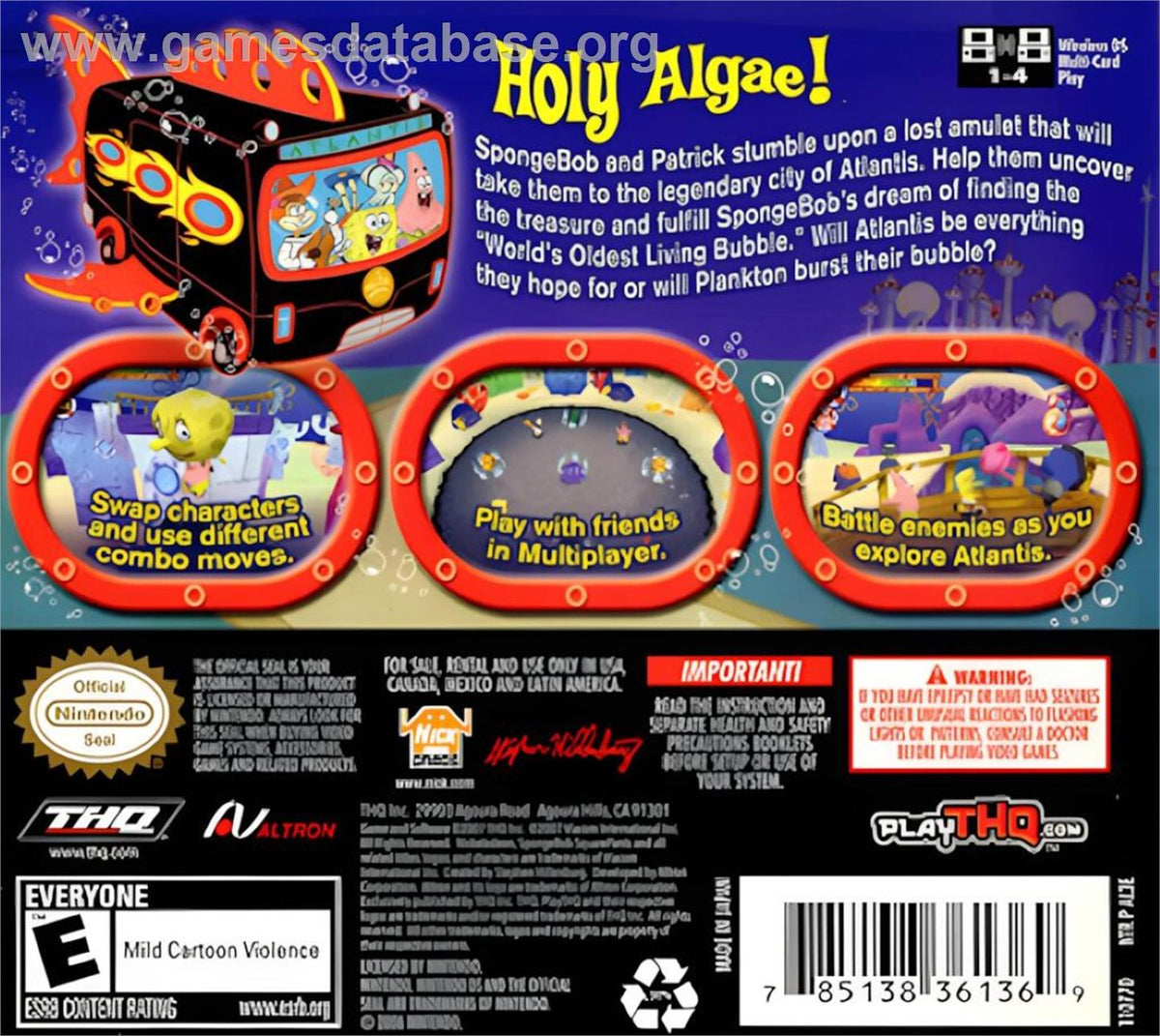 SpongeBob's Atlantis SquarePantis Nintendo DS back cover