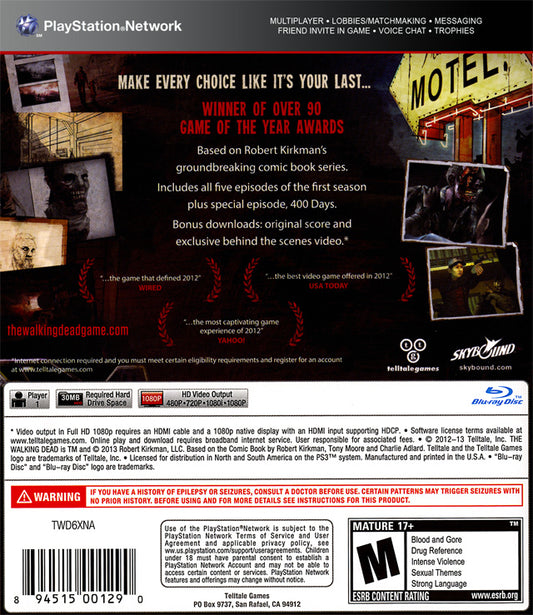 
The Walking Dead: Game of the Year Edition | PS3 | back cover | LaunchBox North America