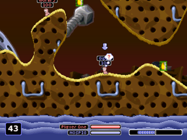 Worms: Armageddon | Sony PlayStation | gameplay screenshot | exact LaunchBox 5899 | Player One turn HUD