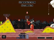 
Worms: Armageddon | Sony PlayStation | PS1 | gameplay screenshot | city/candy terrain battle with native turn/health HUD | exact NTSC-U SLUS-00888 source ss11