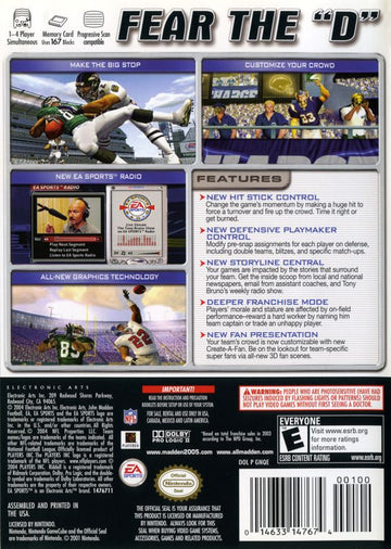 Madden NFL 2005 | GameCube | back cover | region=North America | source-country=Canada,United States | zypher-v2 | moby-d962f9396c9e | Data by MobyGames.com