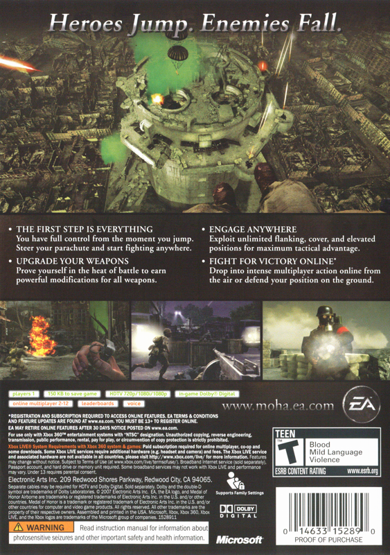 Medal of Honor: Airborne | Xbox 360 | back cover | region=North America | source-country=United States | zypher-v2 | moby-688f0b80f9aa | Data by MobyGames.com