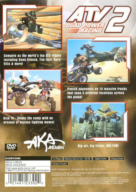 ATV: Quad Power Racing 2 | PlayStation 2 | back cover | region=North America | source-country=Canada,United States | zypher-v2 | moby-52293b787119 | Data by MobyGames.com
