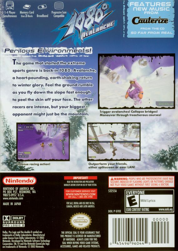 
1080° Avalanche | GameCube | back cover | Region: North America | source-country=Canada,Mexico,Other,United States | Data by MobyGames.com
