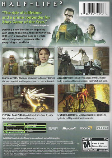 
Half-Life 2 | Xbox | back cover | Region: North America | source-country=United States | Data by MobyGames.com
