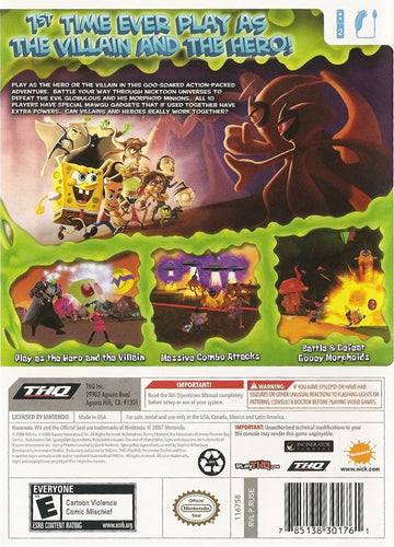 SpongeBob SquarePants Featuring Nicktoons: Globs of Doom | Wii | back cover | region=North America | source-country=United States | zypher-v2 | moby-288585ebe93d | Data by MobyGames.com