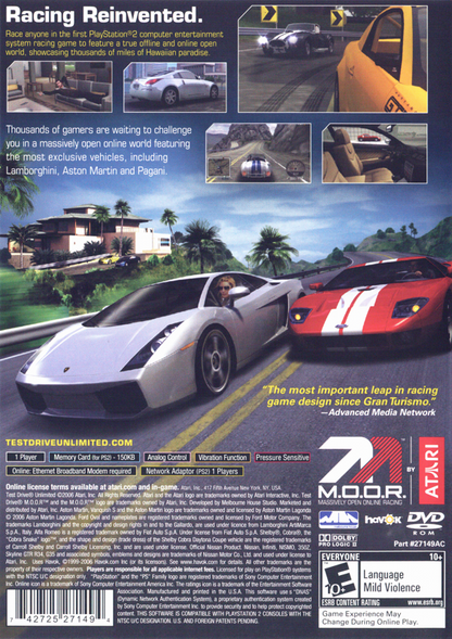 Test Drive Unlimited | PlayStation 2 | back cover | region=North America | source-country=United States | zypher-v2 | moby-e2346fa28d42 | Data by MobyGames.com