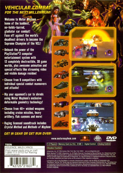 Motor Mayhem | PlayStation 2 | back cover | region=North America | source-country=Canada,United States | zypher-v2 | moby-74ae9c9316aa | Data by MobyGames.com