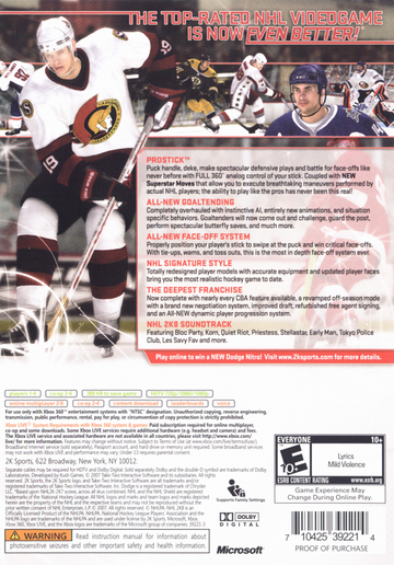 
NHL 2K8 | Xbox 360 | back cover | Data by MobyGames.com