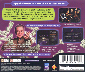 
Who Wants to Be a Millionaire: 2nd Edition | PlayStation | back cover | Region: North America | source-country=United States | Data by MobyGames.com