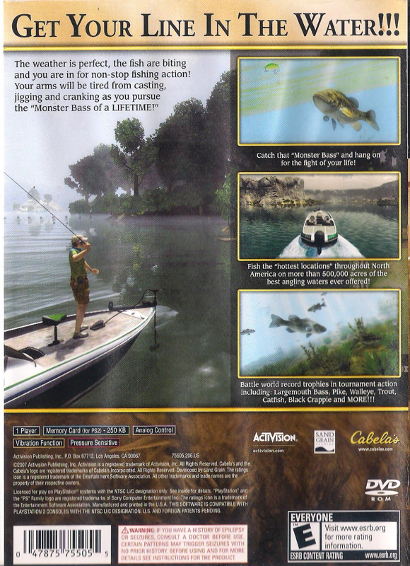 
Cabela's Monster Bass | PlayStation 2 | back cover | Region: North America | source-country=United States | Data by MobyGames.com