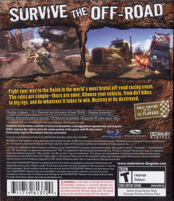 
MotorStorm | PlayStation 3 | back cover | Data by MobyGames.com