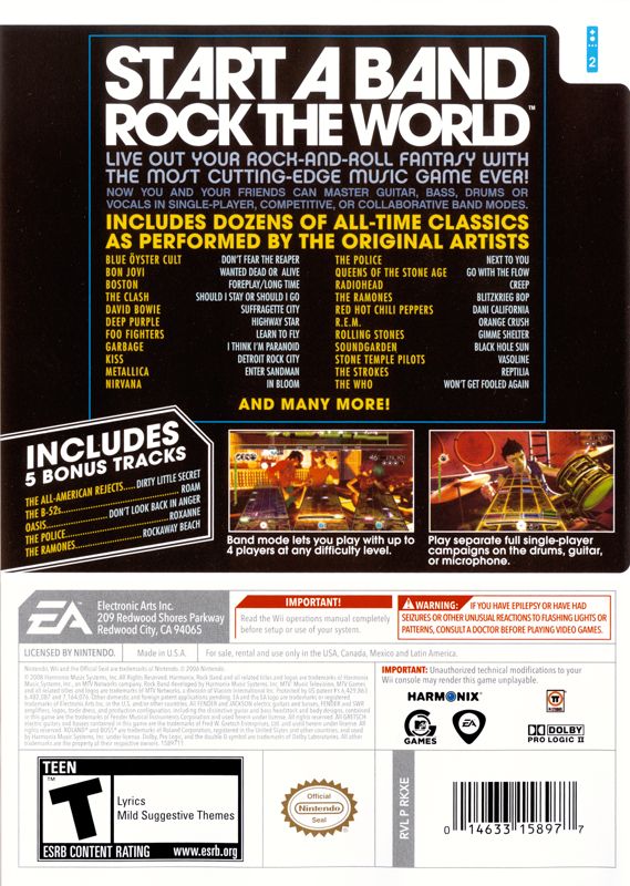 Rock Band | Wii | back cover | region=North America | source-country=Canada,Mexico,Other,United States | zypher-v2 | moby-623c18ddb02f | Data by MobyGames.com