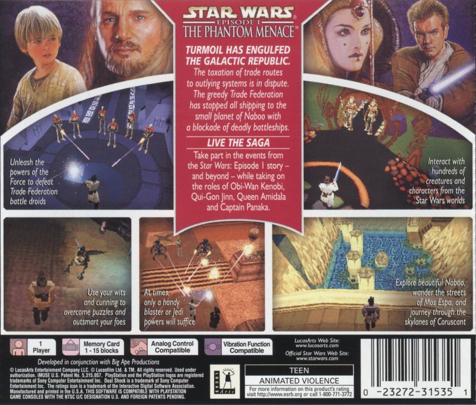 
Star Wars: Episode I - The Phantom Menace | PlayStation | back cover | Data by MobyGames.com