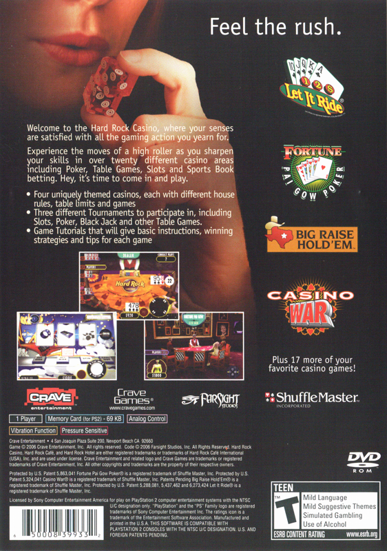 
Hard Rock Casino | PlayStation 2 | back cover | Data by MobyGames.com