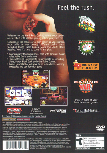 
Hard Rock Casino | PlayStation 2 | back cover | Data by MobyGames.com