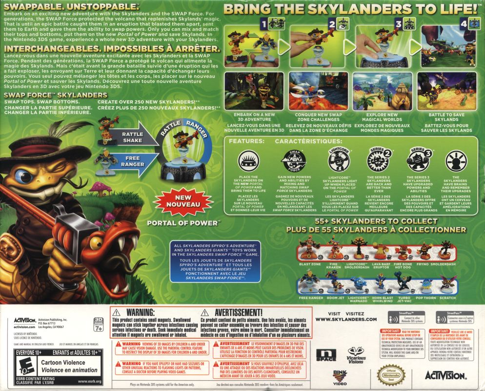 Skylanders: Swap Force | Nintendo 3DS | back cover | region=North America | source-country=Canada | zypher-v2 | moby-345275078251 | Data by MobyGames.com