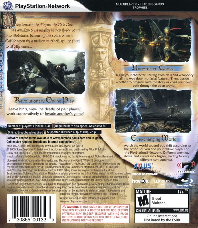
Demon's Souls | PlayStation 3 | back cover | Data by MobyGames.com