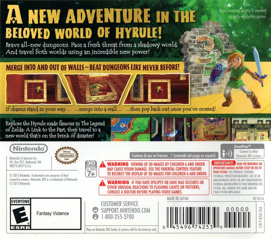 The Legend of Zelda: A Link Between Worlds | Nintendo 3DS | back cover | Region: North America | source-country=United States | Data by MobyGames.com