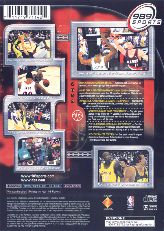 
NBA ShootOut 2001 | PlayStation 2 | back cover | Region: North America | source-country=United States | Data by MobyGames.com