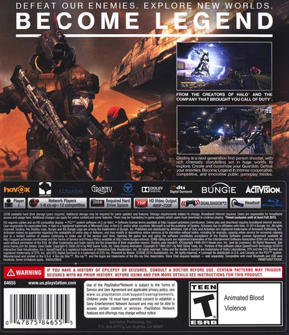 
Destiny | PlayStation 3 | back cover | Region: North America | source-country=United States | Data by MobyGames.com