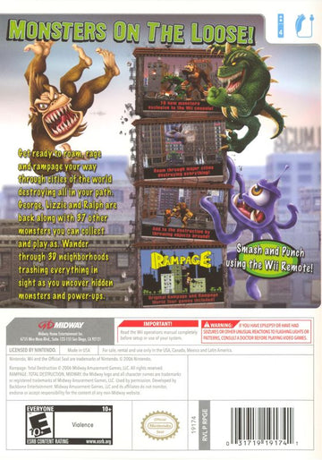 Rampage: Total Destruction | Wii | back cover | region=North America | source-country=Canada,United States | zypher-v2 | moby-bc469e3a33da | Data by MobyGames.com