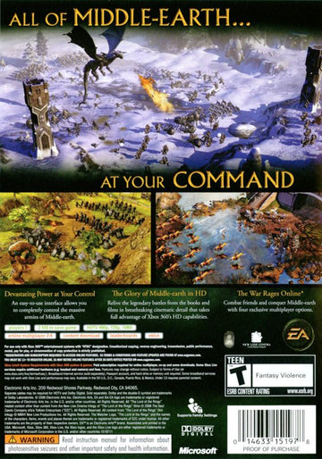 The Lord of the Rings: The Battle for Middle-earth II | Xbox 360 | back cover | region=North America | source-country=Canada,United States | zypher-v2 | moby-f0487b343da4 | Data by MobyGames.com