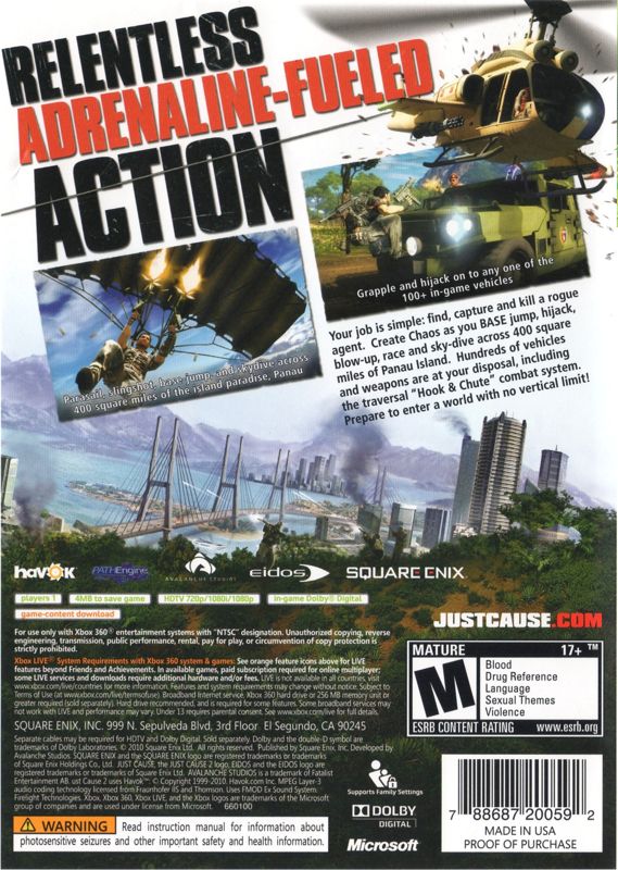 
Just Cause 2 | Xbox 360 | back cover | Data by MobyGames.com