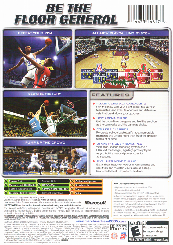 
NCAA March Madness 2005 | Xbox | back cover | Data by MobyGames.com