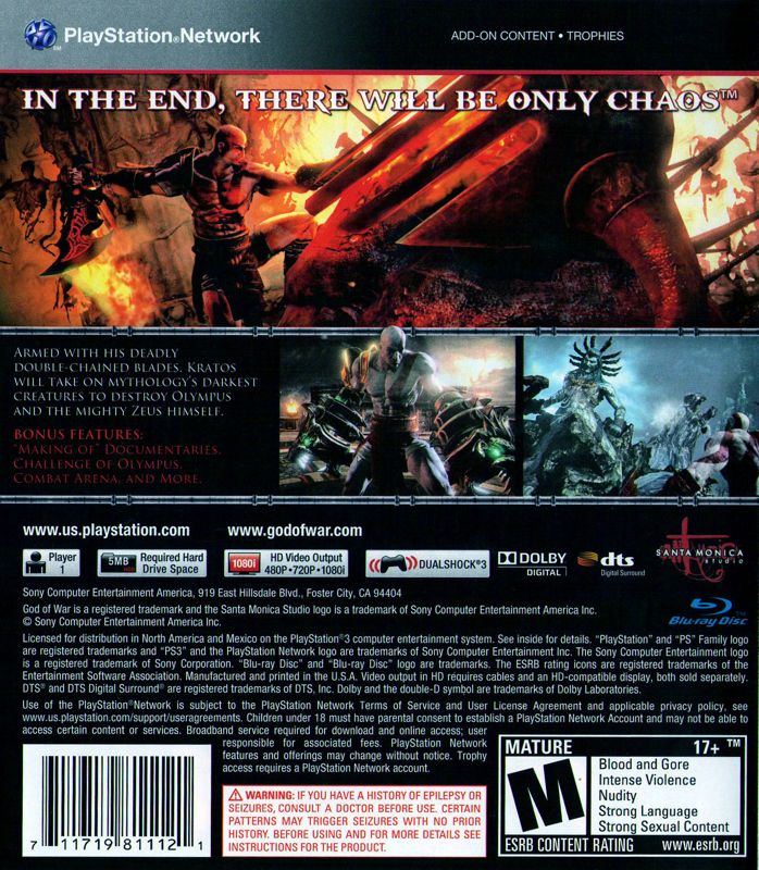 God of War III | PlayStation 3 | back cover | region=North America | source-country=United States | zypher-v2 | moby-fd030bb61dd0 | Data by MobyGames.com