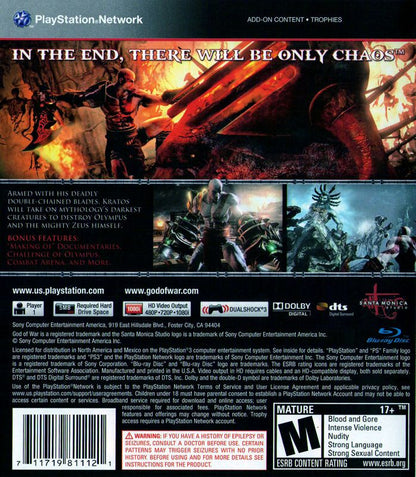 God of War III | PlayStation 3 | back cover | region=North America | source-country=United States | zypher-v2 | moby-fd030bb61dd0 | Data by MobyGames.com