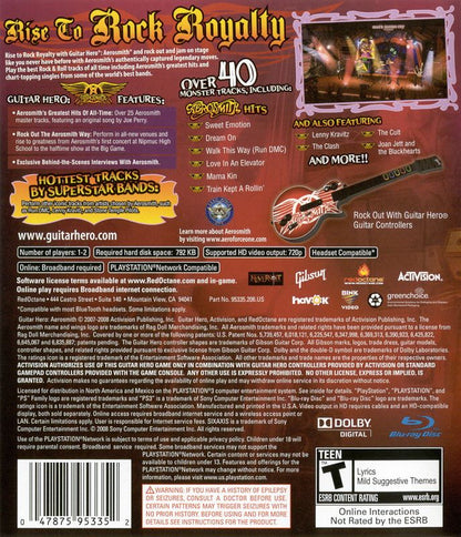 Guitar Hero: Aerosmith | PlayStation 3 | back cover | region=North America | source-country=Canada,Mexico,United States | zypher-v2 | moby-d49553be7302 | Data by MobyGames.com