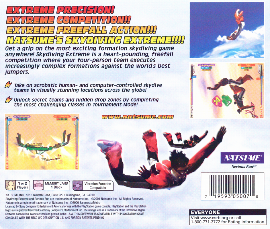 Skydiving Extreme | PlayStation | back cover | region=North America | source-country=United States | zypher-v2 | moby-814bbbccd473 | Data by MobyGames.com