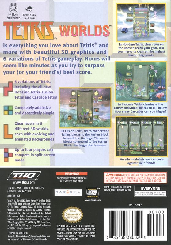 
Tetris Worlds | GameCube | back cover | Data by MobyGames.com