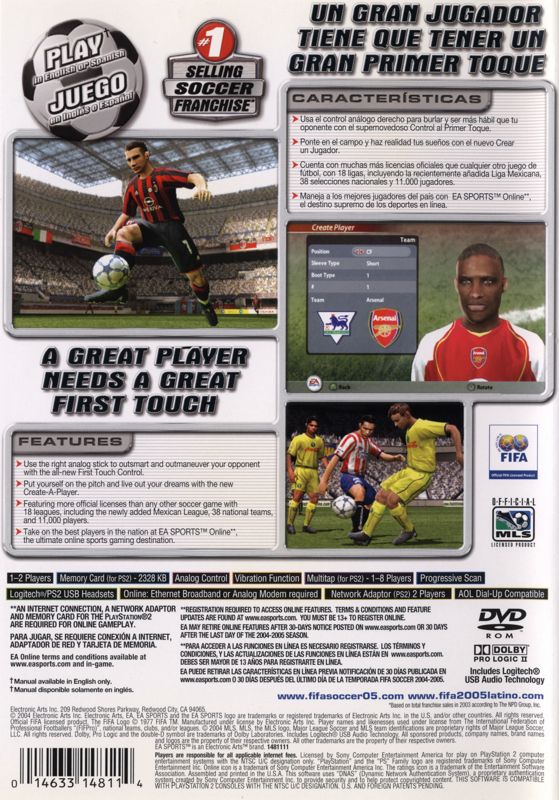 
FIFA Soccer 2005 | PlayStation 2 | back cover | Data by MobyGames.com