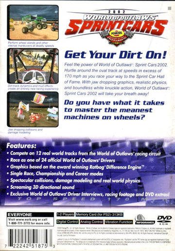 
World of Outlaws: Sprint Car Racing 2002 | PlayStation 2 | back cover | Region: North America | source-country=Canada,United States | Data by MobyGames.com