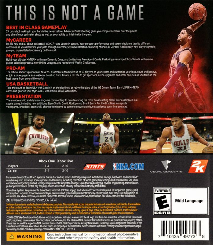 NBA 2K17 | Xbox One | back cover | Data by MobyGames.com