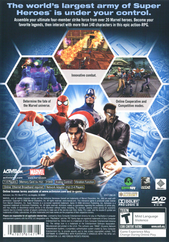 
Marvel Ultimate Alliance | PlayStation 2 | back cover | Data by MobyGames.com