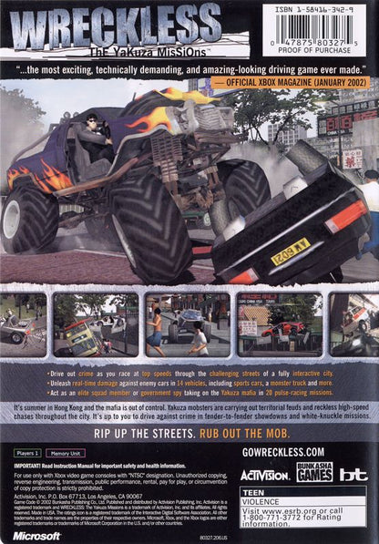 Wreckless: The Yakuza Missions | Xbox | back cover | region=North America | source-country=Canada,United States | zypher-v2 | moby-13cb4c94cbb3 | Data by MobyGames.com